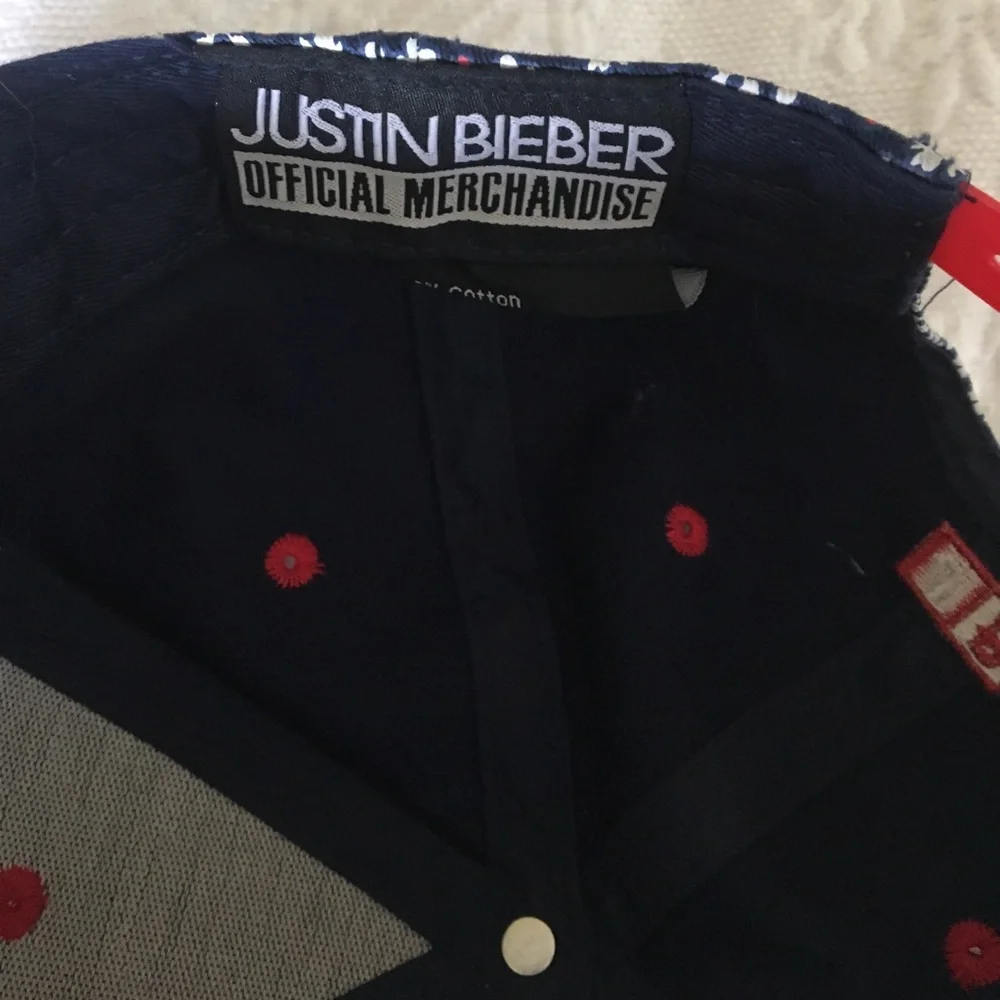 Justin Bieber Navy Floral Snapback Hat with Red Patch